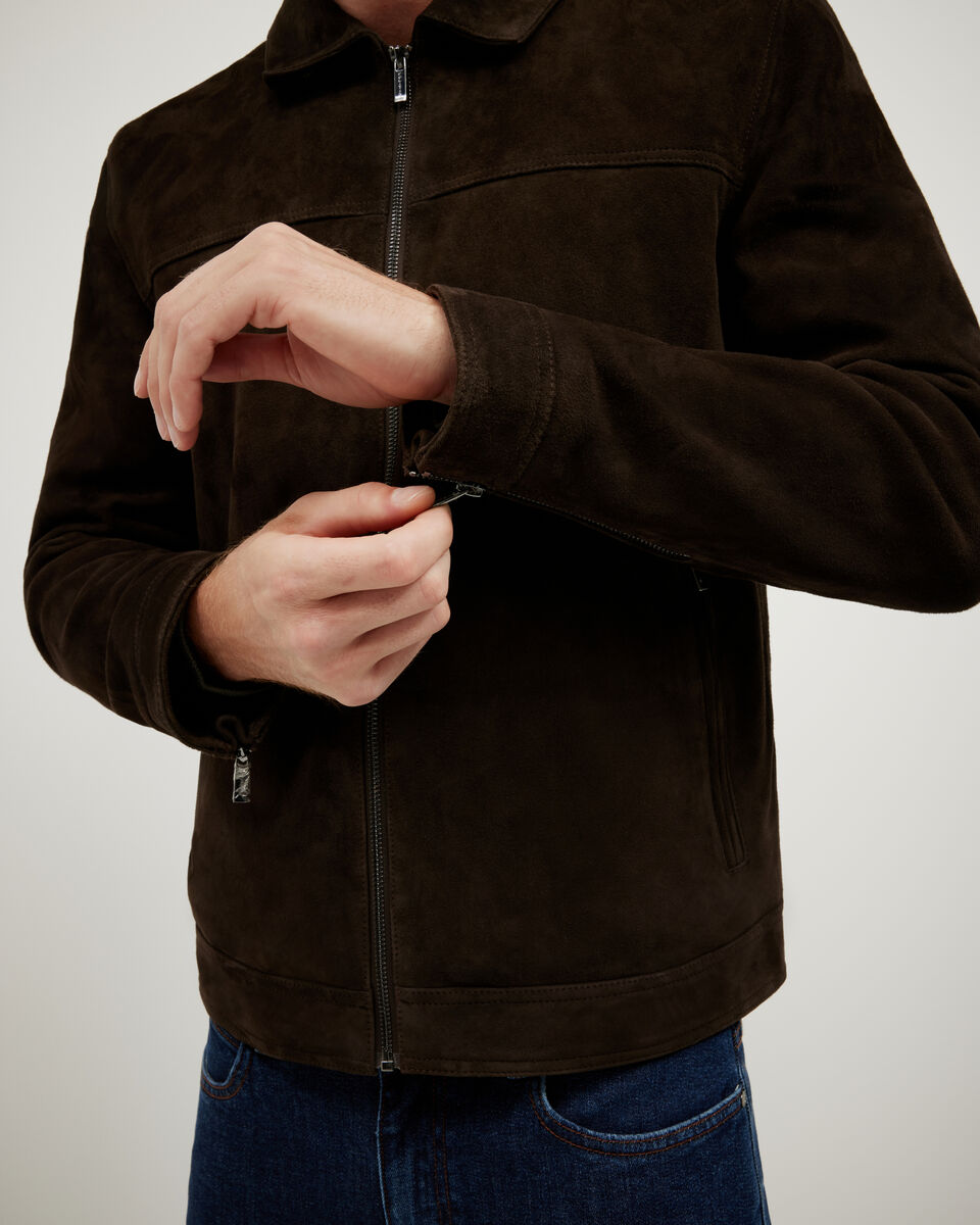 Suede Shearling Leather Jacket, Brown, hi-res